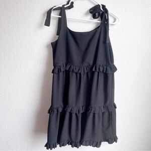 Cleo Cora tiered black midi dress adjustable bow shoulder straps Medium